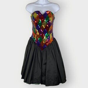 Vtg 80s J Reynolds Womens Formal Dress | 5/6 | Rainbow Sequins | 80s Valley Girl